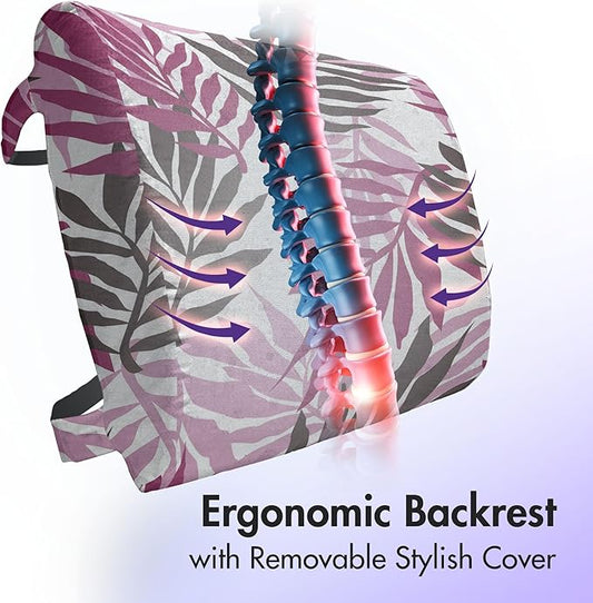 Ambesonne Exotic Lumbar Pillow, Tropical Rain Forest Jungle Leaves Forest Hawaiian Beach Theme Print, Soft Back Cushion for Office Chairs with Adjustable Straps, 14" x 13", Seal Brown Pale Pink