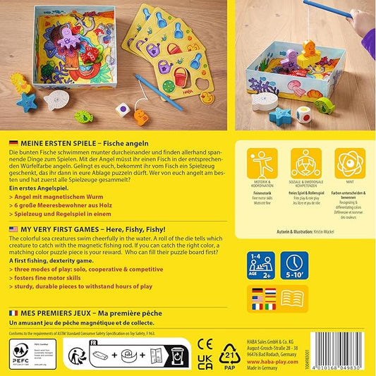 HABA Magnetic Fishing Game - Here Fishy Fishy, My Very First Games Learning Toys & Preschool Toys for Ages 2 and Up, German Box