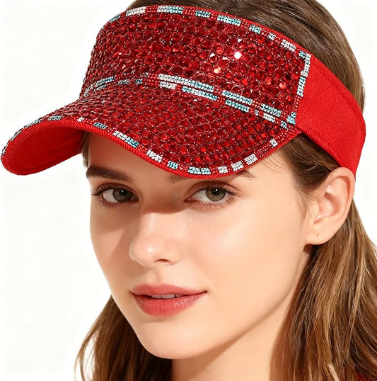 Bling Shiny Rhinestone Sports Sun Visor Hat for Women Summer Adjustable Breathable Beach Visor Caps Running Golf Sun Hat
