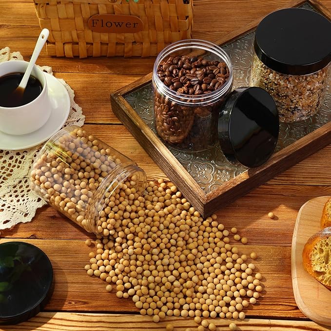 SATINIOR 12 Pack 16 oz Plastic Container Jars with Lids Round Clear Travel Cosmetic Container Slime Jars for Toiletries, Lotion, Cream, Ointments, Makeup, Rhinestone, Samples, Kitchen Storage(Black)