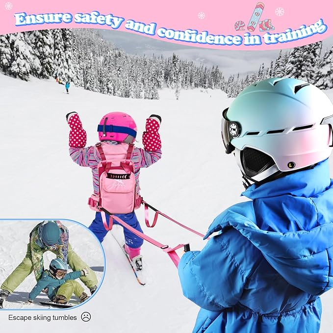Anewkle Children’s Ski Harness Trainer Snowboard Anti-fall Traction Belt Beginner Ski Auxiliary Bag with Safety Belt Kid’s Ski Backpack with Speed Control Harness
