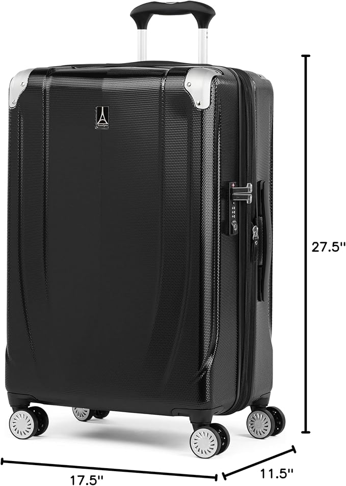 Travelpro Pathways 3 Hardside Expandable Luggage, 8 Spinner Wheels, Lightweight Hard Shell Suitcase, Checked Medium 25 Inch, Black Knight