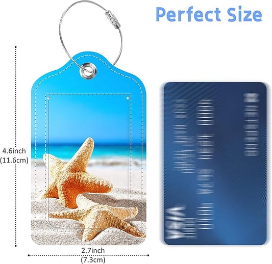 2 Pack Luggage Tags for Suitcase Sea Shells on The Seashore Leather Stainless Steel Loop Label Tags for Women Men Travel Bag Suitcase with Privacy Cover Name ID Card