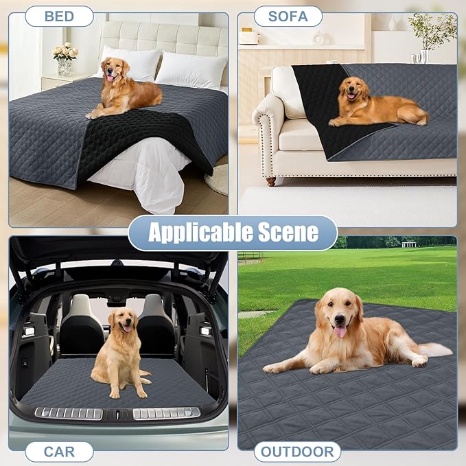 Smiry Waterproof Dog Bed Cover Pet Blanket, Soft Washable Dog Blanket for Furniture Bed Couch Sofa Reversible, Checkered (52"x82", Dark Grey/Black)