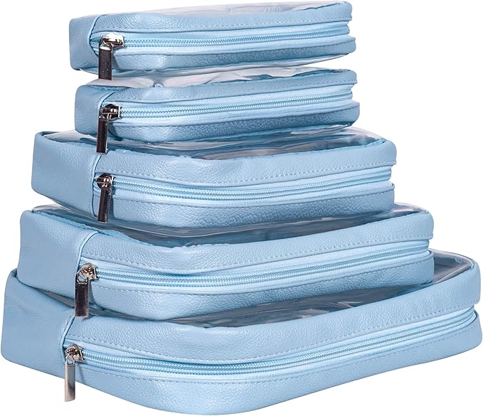 TSA Approved 5-Piece Diaper Bag Organizer Pouch Set Clear Waterproof TPU Kids Toiletry Storage Set Travel Packing Clutch Cube Bags for Baby Nursing