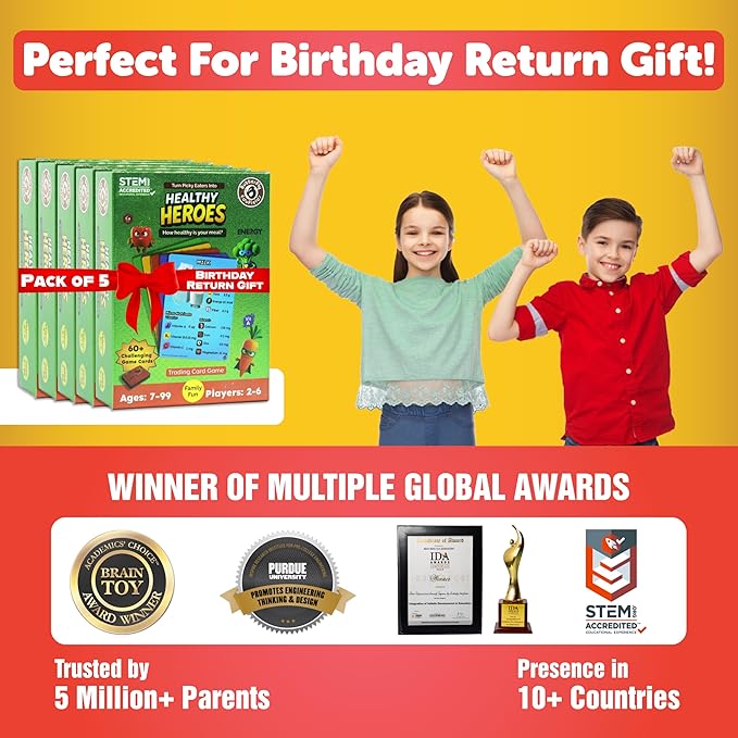 Butterfly EduFields Healthy Heroes Card Game | Best Birthday Return Gifts for Boys and Girls Ages 7+ | Pack of 5 | Educational Game for Kids & Adults | 60 Food Cards + 12 Action Cards | 2-6 Players