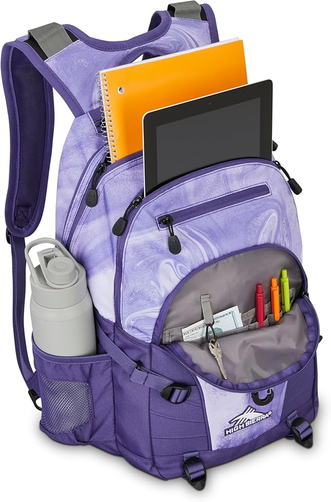 High Sierra Loop-Backpack, School, Travel, or Work Bookbag with tablet-sleeve, Purple Marble Swirl, One Size