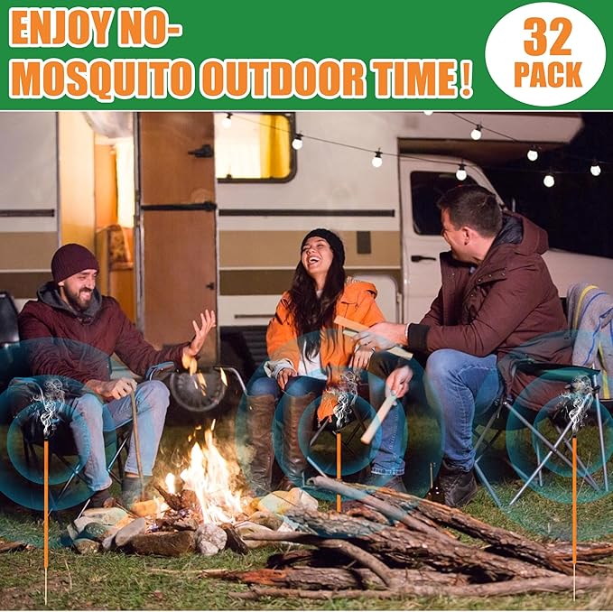 32 Pieces Mosquito Repellent Incense Sticks - DEET-Free Bug Repellent with Citronella & Lemongrass Oils - Natural Outdoor Insect Repellent for Patio, Camping, Travel - 2+ Hours Burn Time Each