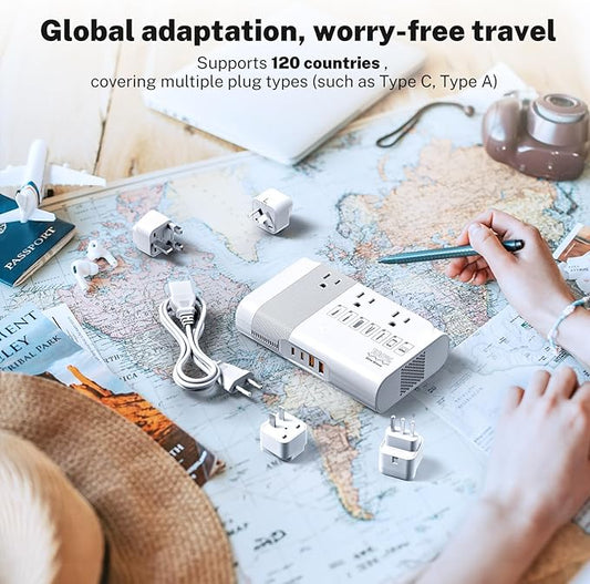 DOACE 500W Universal Travel Adapter 220V to 110V Voltage Converter, Pure Sine Wave European Travel Plug Adapter Converter, Transformer for US to Most Europe,UK/AU/EU/IT with 3 US Outlets & 4 USB