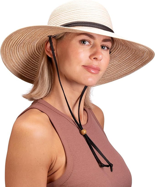 Sloggers Women's Wide Brim Braided Sun Hat with Wind Lanyard - UPF 50+ Maximum Sun Protection