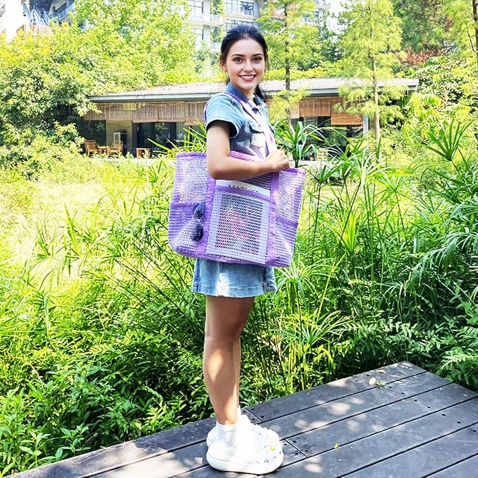 Mesh Beach Bag for Women, Casual Hobo Bags Large Beach Tote for Pool Travel Cruise Vacation Essentials