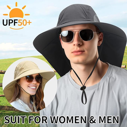 PFFY Sun Bucket Hats for Men Women 3” Wide Brim UPF 50+ Fishing & Beach Hat