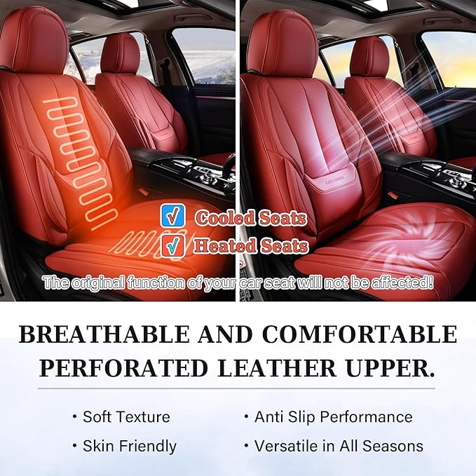 Coverado Car Seat Covers Full Set, Seat Covers for Cars, Red Car Seat Covers Front Seats and Back Car Seat Protector Waterproof, Leather Car Seat Cushion Universal Fit for Most Cars Blue