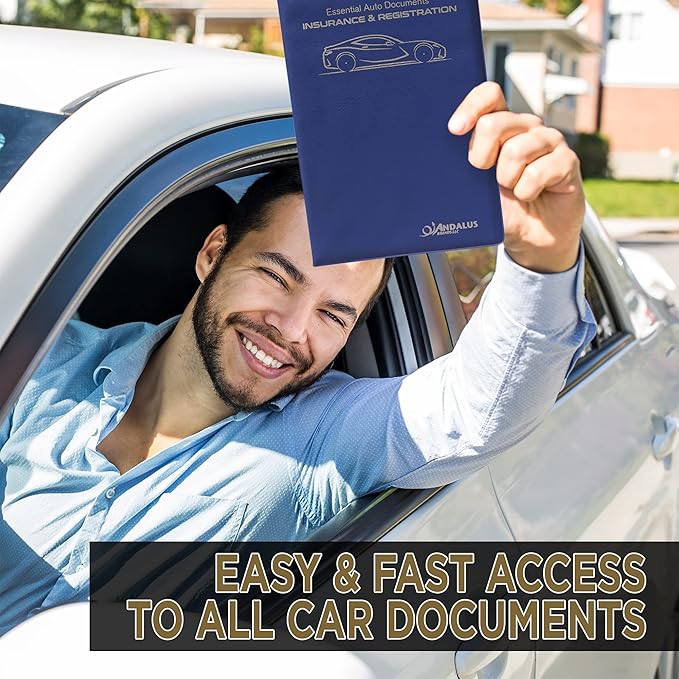 Andalus Auto Registration & Insurance Card Holder Pack of 1, Waterproof Essential Car Registration Holder with Hook & Loop Closure, Perfect for Every Vehicles Glove Boxes (Blue - 9.5" x 5.15")