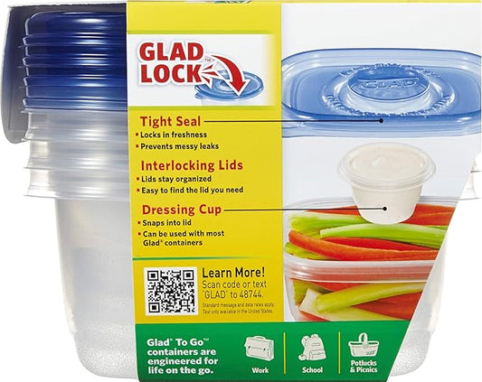 GladWare To Go Snack Food Storage Containers, Medium Rectangle Holds 24 Ounces of Food, 4 Count Set | Tupperware, Plastic Food Container, Meal Prep Container, Plastic Containers with Lids