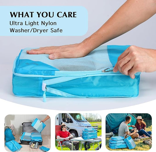Lightweight Compression Packing Cubes for Suitcases, Compressible Expandable Travel Packing Organizer with Clear Toiletries and Backpack Bag, Travel Essentials for Carry on Luggage 7 Set