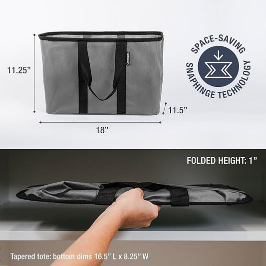 CleverMade EcoBasket Reusable Grocery Tote - Collapsible Storage Shopping Organizer - Heavy Duty Utility Bag Home