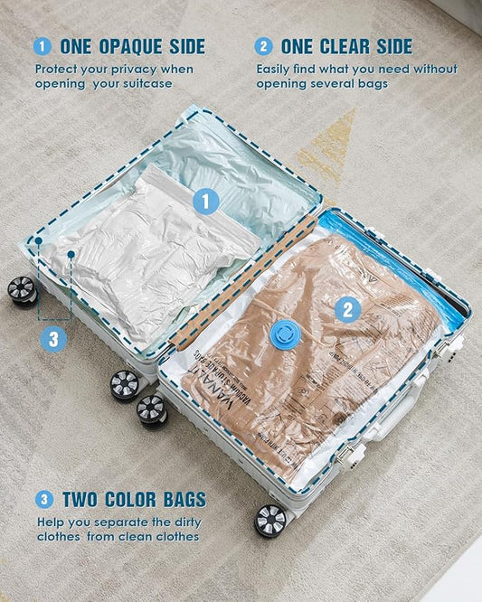 Travel Vacuum Storage Bags with Hand Pump, 12 Pack (4M+4S+4XS) Vacuum Seal Bag Travel Essentials Space Saving Bags for Clothes, Luggage, Carry-on Suitcase, Backpack, Holiday Business Trip