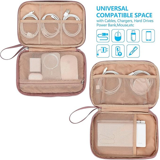 NISHEL Travel Cord Organizer Case, Large, Rose-wood Pink