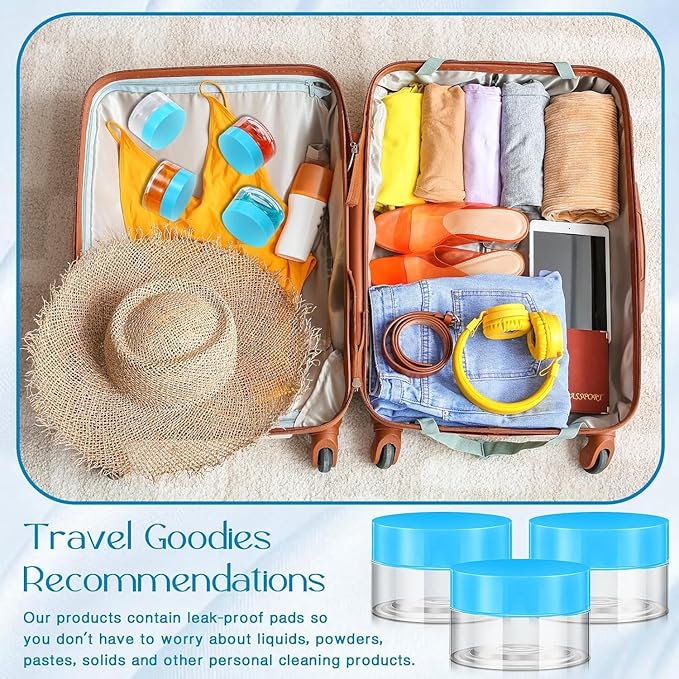 SATINIOR 12 Pack 1 oz Plastic Container Jars with Lids Round Clear Travel Cosmetic Container Slime Jars for Toiletries, Lotion, Cream, Ointments, Makeup, Rhinestone, Samples, Kitchen Storage(Blue)