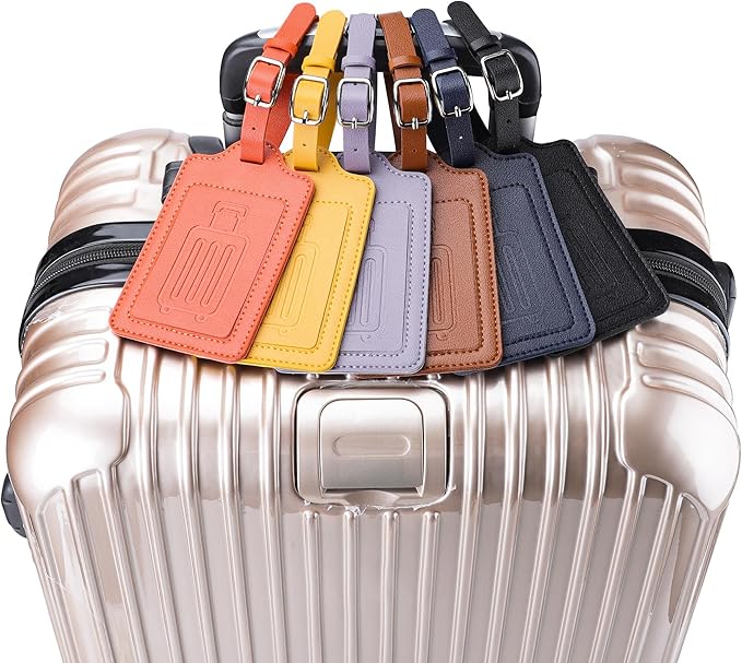 Teskyer Luggage Tags for Suitcases, TSA Approved with Privacy Protection Cover, Premium Faux Leather Bag Tags for Travel - 2 Pack, Yellow
