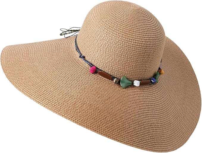 Lanzom Womens Wide Brim Straw Hat Big Floppy Foldable Roll up Cap Beach Sun Hat UPF 50+