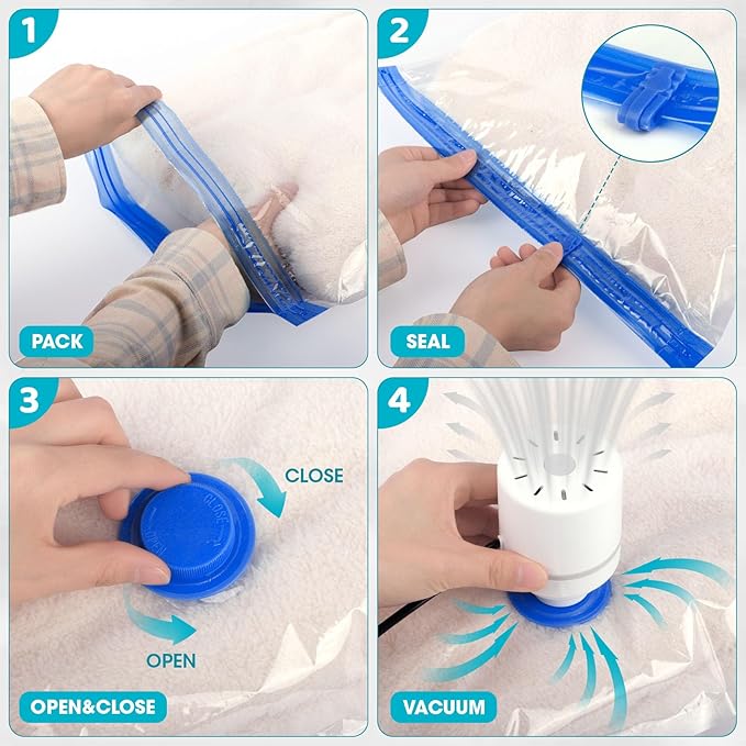 25 Pack Vacuum Storage Bags with Electric Pump, 5Jumbo/ 5Large/ 5Medium/ 5Small/ 5Roll Compression Space Saver Vacuum Seal Bags for Clothing Travel Luggage Comforters Blankets Pillows Bedding