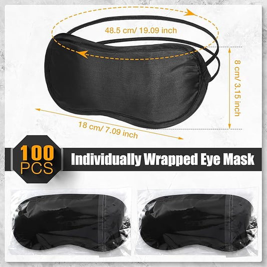 Tarpop 100 Pcs Eye Mask Sleeping Blindfold Eye Cover with Adjustable Strap for Games Party Team Building Travel Individually Wrapped Sleep Mask for Women Men (Black)