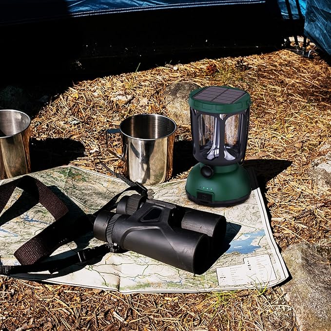 Mesqool Camping Lantern Rechargeable Battery 6000mAh, 650LM LED Lanterns for Power Outages Emergency Hurricane, Solar Hand Crank Lantern for 200 Hours