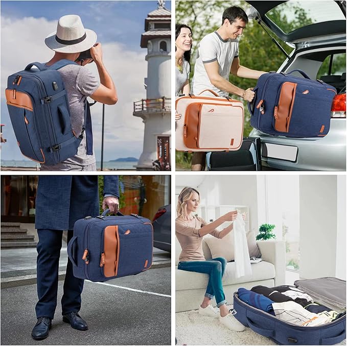 Lumesner Carry on Travel Backpacks, Extra Large 40L Flight Approved for Men & Women,Expandable Suitcase backpack (Blue (Backpack With 4 Packing Cubes))