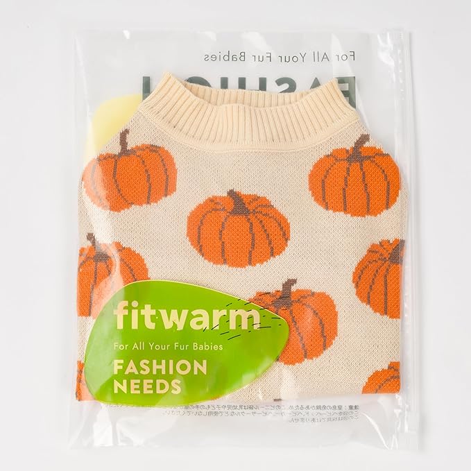Fitwarm Pumpkin Dog Sweater, Thanksgiving Outfit for Small Dogs Boy Girl, Pet Outfit, Orange, Beige, Large