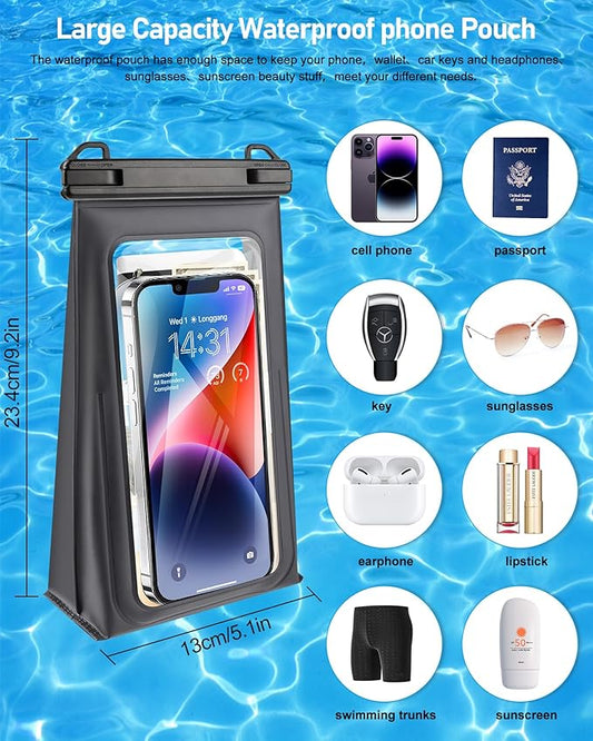 Large Waterproof Phone Pouch Universal Phone Waterproof Case for Phone IPX8 Water Proof Dry Bag with Wide Lanyard Large Capacity Waterproof Bag for Swimming Rafting