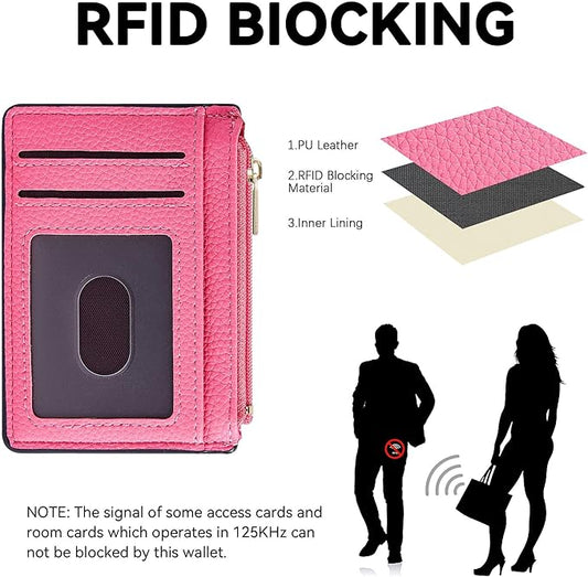 Tipmile Credit Card Holder for Women Slim Minimalist Front Pocket RFID Blocking Wallet Small Compact Card Case with ID Window, Vibrant Pink