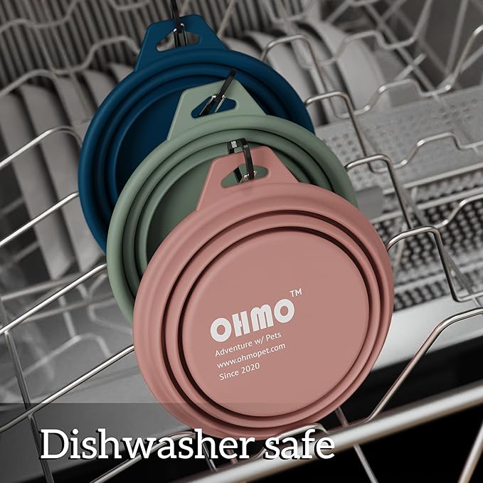 OHMO Collapsible Dog Bowl(2 Pack, 12oz/400ml) Premium Silicone Pet Water Bowls for Cats & Dogs, Portable Dog Travel Bowls Foldable for Outdoor Camping Hiking