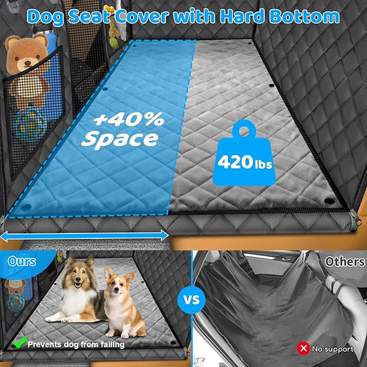 URPOWER Dogs Back Seat Extender with Non-Slip Blanket - Hard Bottom Dog Car Seat Cover & Removable Dog Bed Mat, Waterproof Dogs Hammock for Car, SUV & Small Truck, Pet Backseat Protector Holds 420lbs