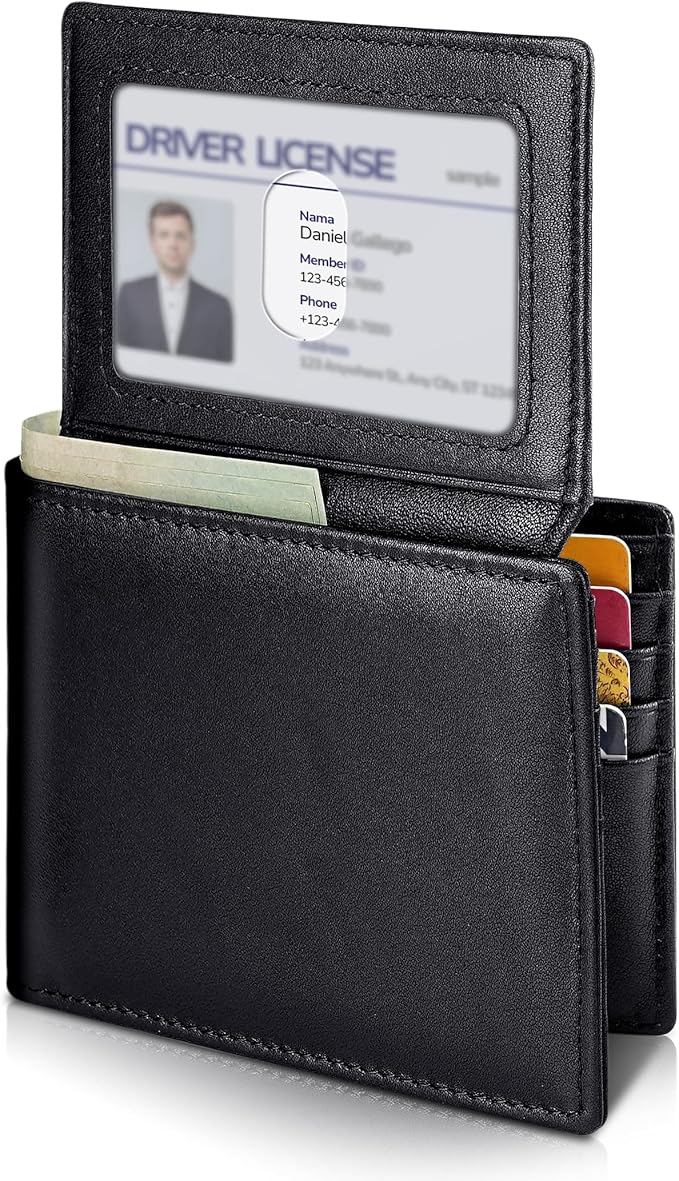 Artpaxy Mens Wallet Bifold Genuine Leather RFID Blocking Wallet for Men with 2 ID Windows 11 Card Holders 2 cash pockets 1 Gift Box