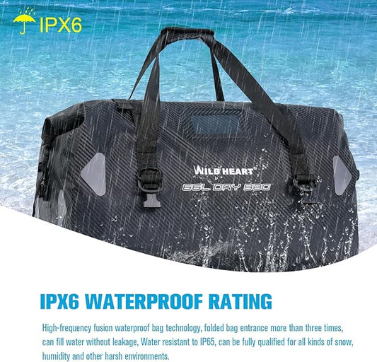 WILD HEART Waterproof Motorcycle Duffel Bag PVC500D Double-bottom With Rope Straps and Inner Pocket 40L 66L 100L for Kayaking, Camping, Boating,Motorcycle