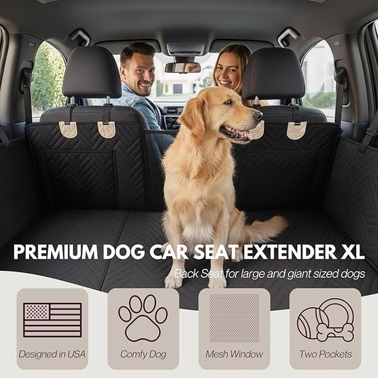 Premium Dog Back Seat XL Extender | Supports 400 lbs | Waterproof Hard Bottom & Non-Slip Design | Pet Seat Cover with Mesh Window & Storage Pocket | Fits Large SUV, Trucks (Black)