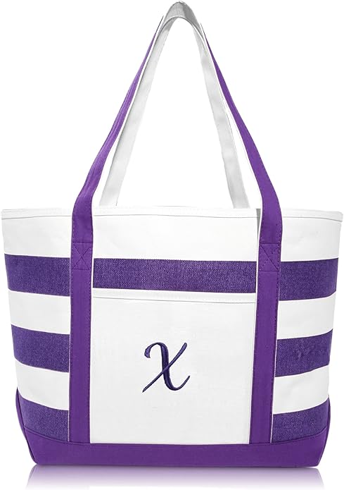 DALIX Monogrammed Beach Bag and Totes for Women Personalized Gifts Purple A - Z