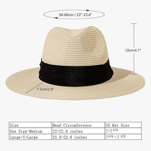 Lanzom Women Wide Brim Straw Panama Roll up Hat Fedora Beach Sun Hat UPF50+