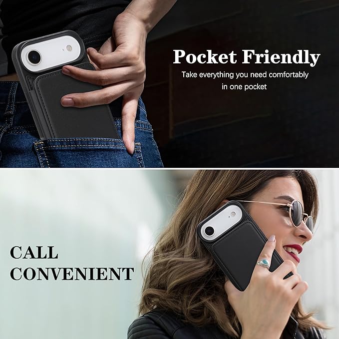 GUERNICA for iPhone 17 Air (6.7") Case Wallet with Card Holder, RFID Blocking Leather Protection, Shockproof Women Men Phone Case for iPhone Air, Black