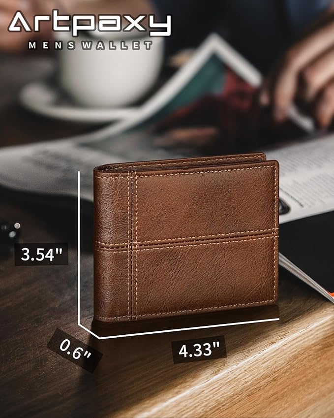 Artpaxy Mens Wallet Bifold Genuine Leather RFID Blocking Wallet for Men with 1 ID Window 13 Card Holders 2 cash pockets 1 Gift Box
