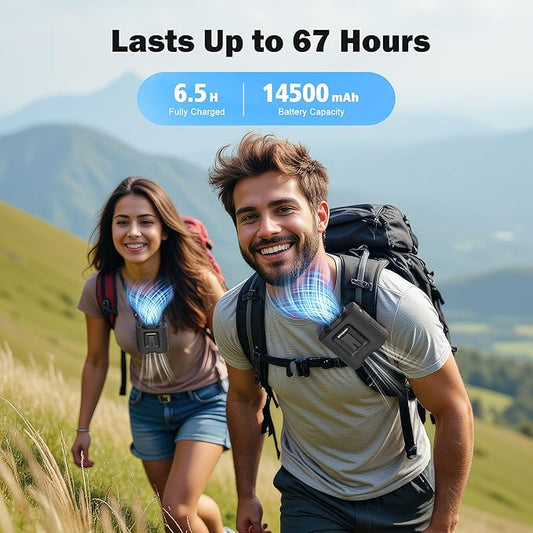 KITWLEMEN 14500mAh Portable Waist Fan - Personal Clip on Belt Fan, 5 Speed 67H Cooling, Rechargeable Battery Operated, Wearable with Lanyard & Light for Camping, Travel, Jobsite (Black)