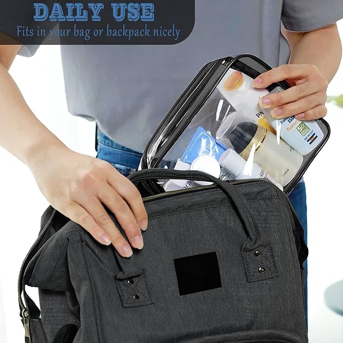 16 Pieces Clear Makeup Bags Bulk, TSA Approved Toiletry Bag for Travel, PVC Waterproof Travel Pouches Clear Pouch with Zipper for Men and Women Carry-on Travel Essentials Cosmetic Bags (Black-M)