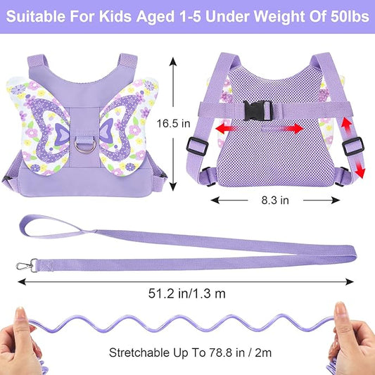 Accmor Toddler Harness Leash + Anti Lost Wrist Link, Cute Butterfly Kids Leash Wristband Assistant, Adorable Child Walking Harness Strap Adjustable Belt Protector for Baby Girls to Outdoor Travel