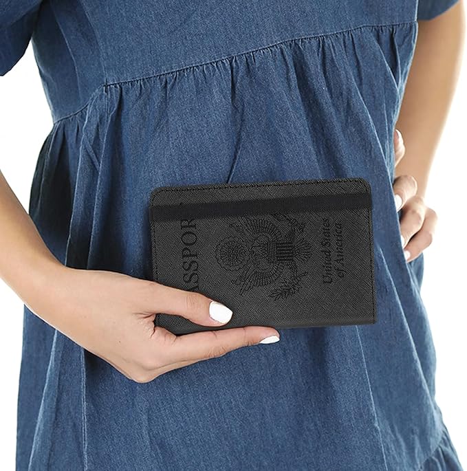 RSAquar Passport and Vaccine Card Holder Combo, Passport Holder Cover Wallet, Leather Card Case Travel Accessories with RFID Blocking for Women and Men, Y-Black
