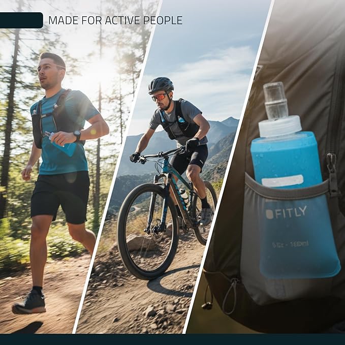 FITLY Soft Flask - Shrink As You Drink Soft Water Bottle for Hydration Pack - Folding Water Bottle Ideal for Running, Hiking, Cycling, Climbing & Rigorous Activity