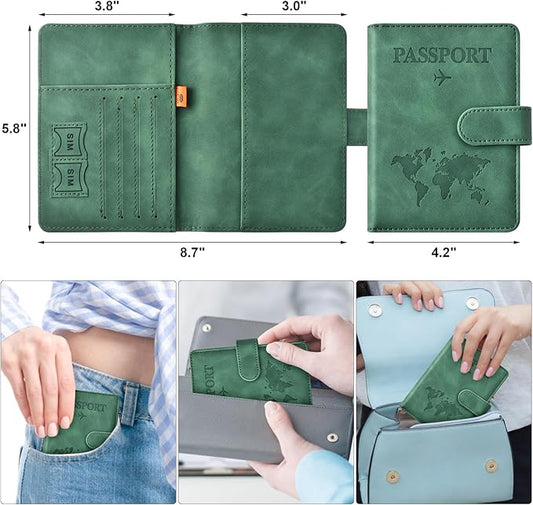 Eoehro Passport Holder for Travel Essentials, Passport Wallet Cover Case for Travel Must Haves Accessories,Passport Book Holders for Women and Men(dark green)
