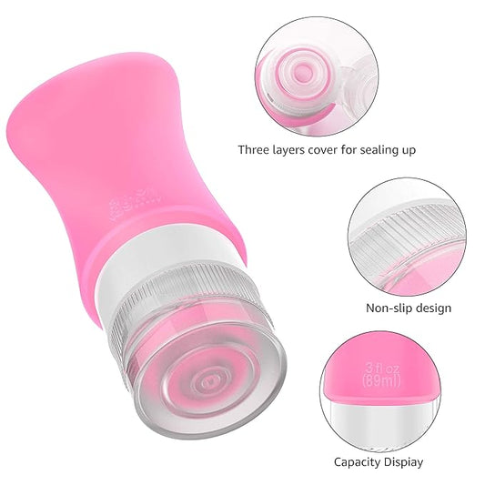 4 Pack Travel Bottles, 3oz Leak Proof Accessories Containers Size Toiletries,Travel Shampoo and Conditioner Bottles, Fun Outdoors 9 Pieces