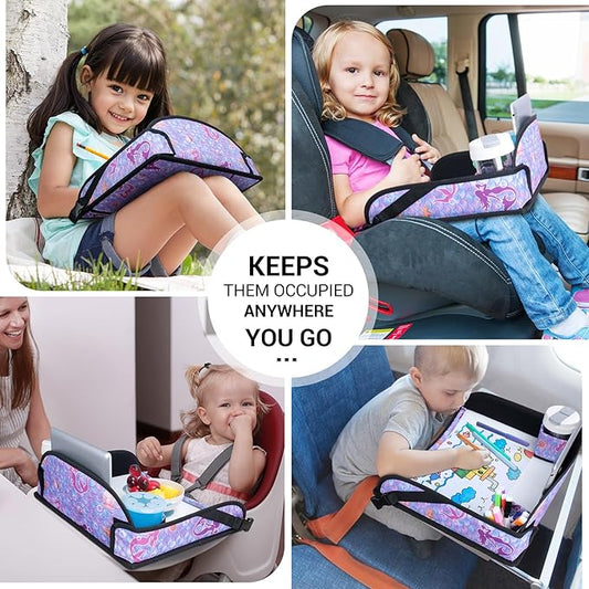 COOLBEBE Kids Travel Tray for Toddler Car Seat, Travel Tray for Airplane, Toddler Car Seat Lap Tray, Carseat Table Tray for Kids Travel Activities (Mermaid